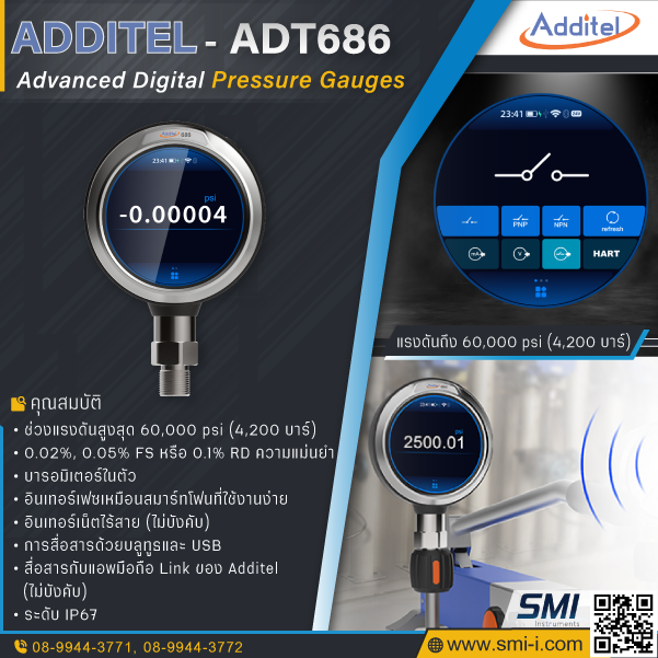 SMI info ADDITEL ADT686 Advanced Digital Pressure Gauges, ranges up to 60,000 psi (4,200 bar)